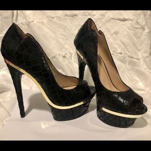 Bebe Farah Peep-Toe Ultra High Heel Gold